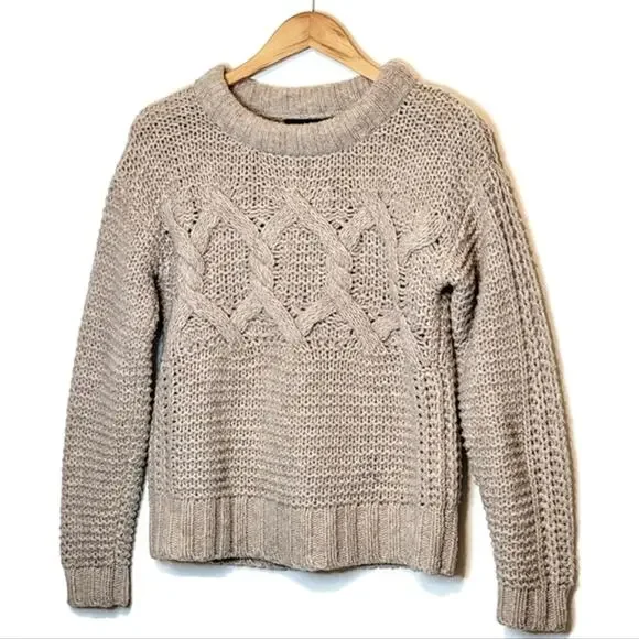 Banana Republic Fisherman Cable Knit Sweater Merino Wool Classic Tan Beige Small - Picture 14 of 14